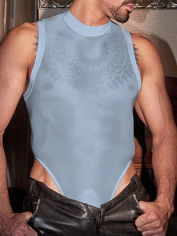 Men's Solid Color Sheer Bodysuit SKUL42441