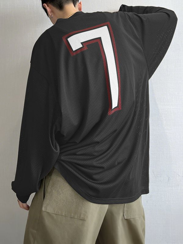 Men's Number 7 Print Mesh Long Sleeve T-Shirt SKUL35243