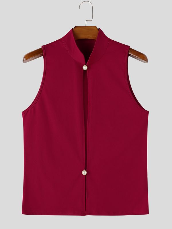Men's Modern Chinese Rebel Aesthetic Mandarin Collar Slit Front Tank SKUL67101