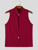 Men's Modern Chinese Rebel Aesthetic Mandarin Collar Slit Front Tank SKUL67101