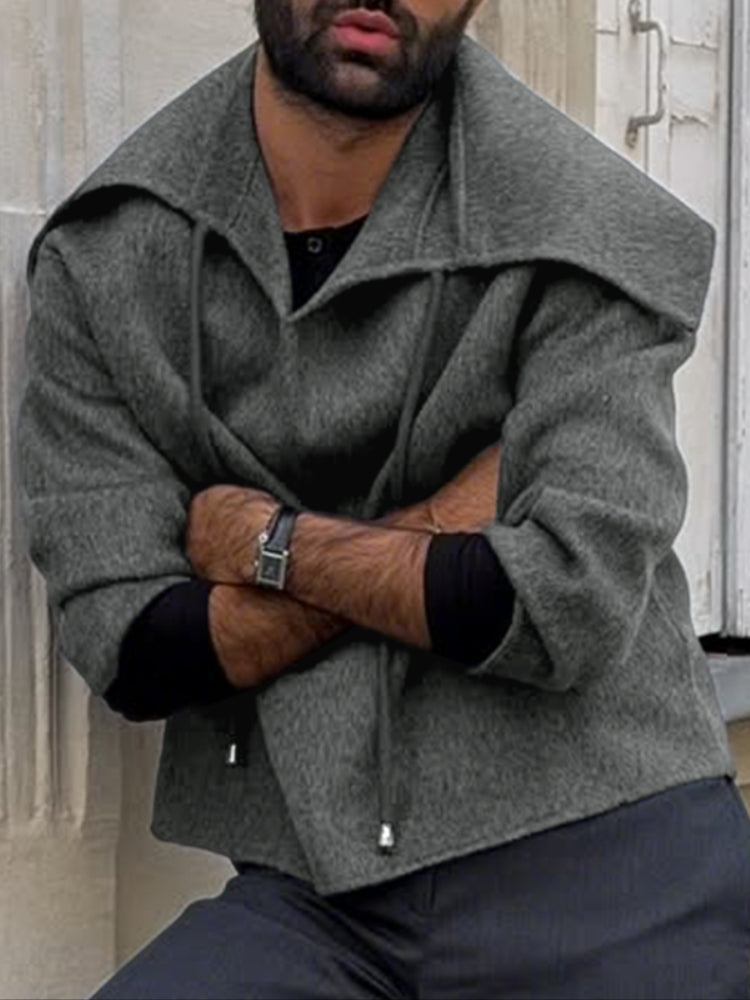 Men's Solid Color Sailor Collar Pullover Long Sleeve Hoodie SKUL47683