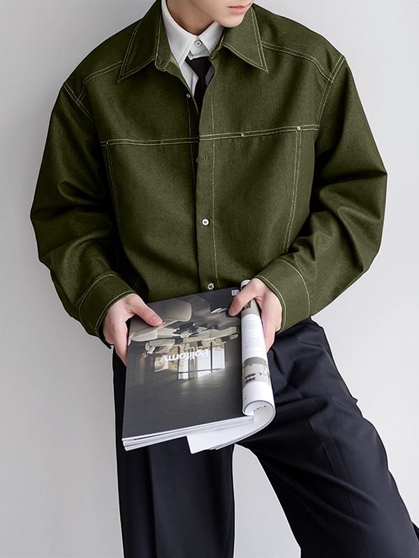 Men's Contrast Stitch Long Sleeve Shirt SKUL32781