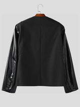 Men's Faux Leather Patchwork Loose Long Sleeve Blazer SKUL28507