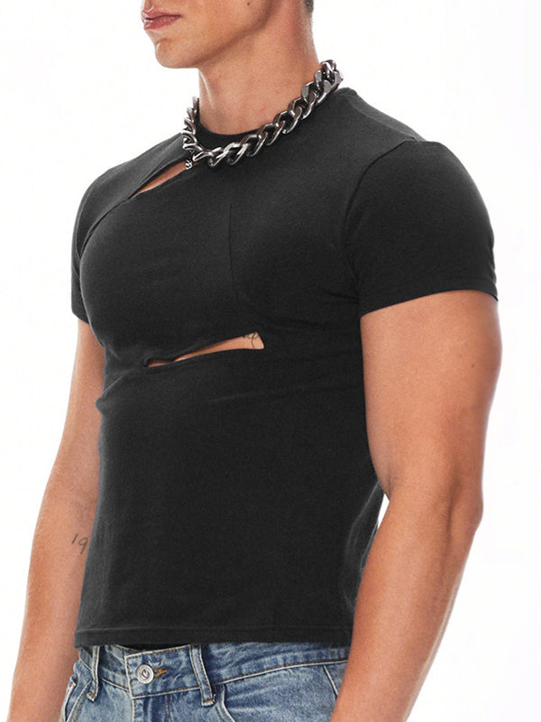Men's Cut Out Design Short Sleeve T-shirt SKUL54436