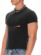 Men's Cut Out Design Short Sleeve T-shirt SKUL54436