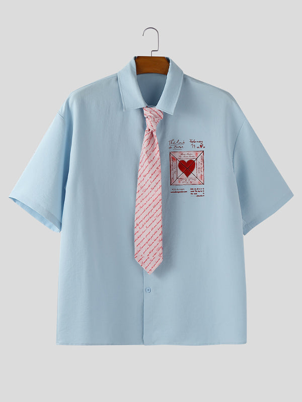 Men's Heart Print Colorblock Short Sleeve Shirt SKUL22250