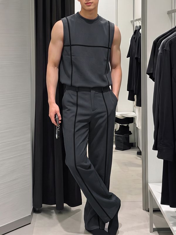 Men's High-Street Vanguard Geometric Line Two Pieces Outfit SKUL79028