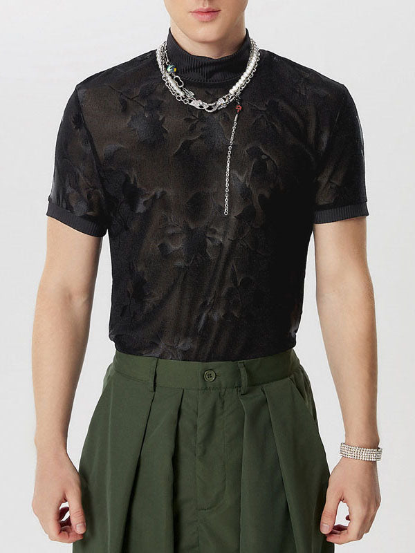 Mens Floral See Through Short Sleeve T-Shirt SKUK60646