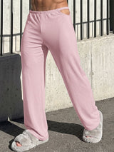 Men's Avant-Garde Cutout Waist Solid Loose Straight Wide Leg Pajama Pant SKUL71291