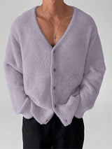 Mens Fuzzy Knit Long Sleeve Cardigan SKUK85386