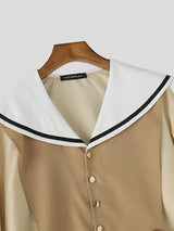 Men's Contrast Color Sailor Collar Long Sleeve Shirt SKUL46106