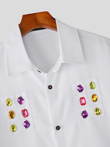 Mens Rhinestone Patchwork Cropped Short Sleeve Shirt SKUL13709