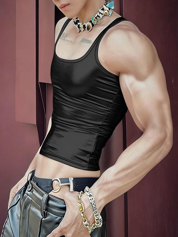 Men's Solid Color Glossy Cropped Tank SKUL50525