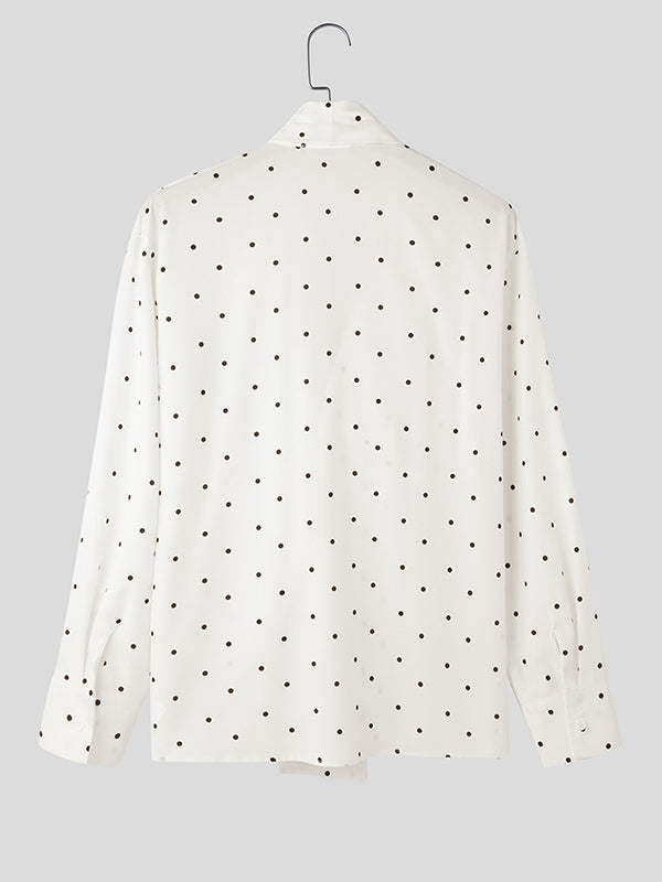 Mens Polka Dot Print Bow Long Sleeve Shirt SKUL01344