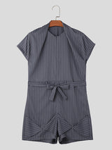 Mens Striped Short Sleeve Casual Jumpsuit SKUK43880