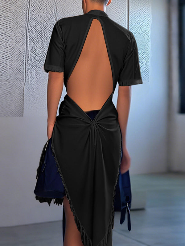 Mens Solid Color Backless Short Sleeve Shirt SKUL15367