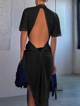 Mens Solid Color Backless Short Sleeve Shirt SKUL15367