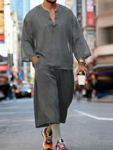 Men's New Chinese Style Sheer Frog-Button Two Pieces Outfit SKUL57733