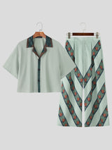 Men's Floral Print Colorblock Two Pieces Outfit SKUL15181