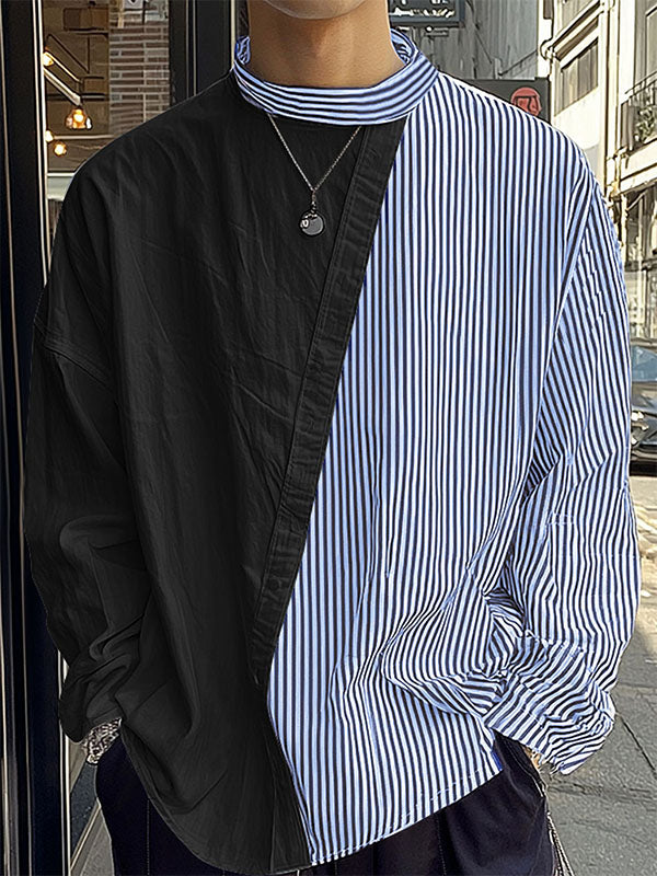 Mens Striped Patchwork Long-Sleeve Shirt SKUK86700