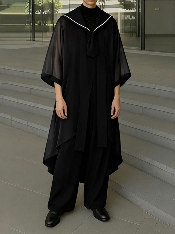 Men's Sheer Mesh Sailor Collar Two Pieces Outfit SKUL39032