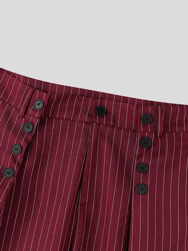 Men's Avant-Garde Pinstripe High-Waist Sailor Button Wide-Leg Pant SKUL63132
