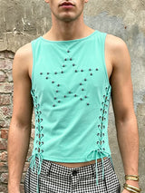 Men's Avant-Garde Y2K Lace-Up Studded Star Cropped Fitted Muscle Tank SKUL63068