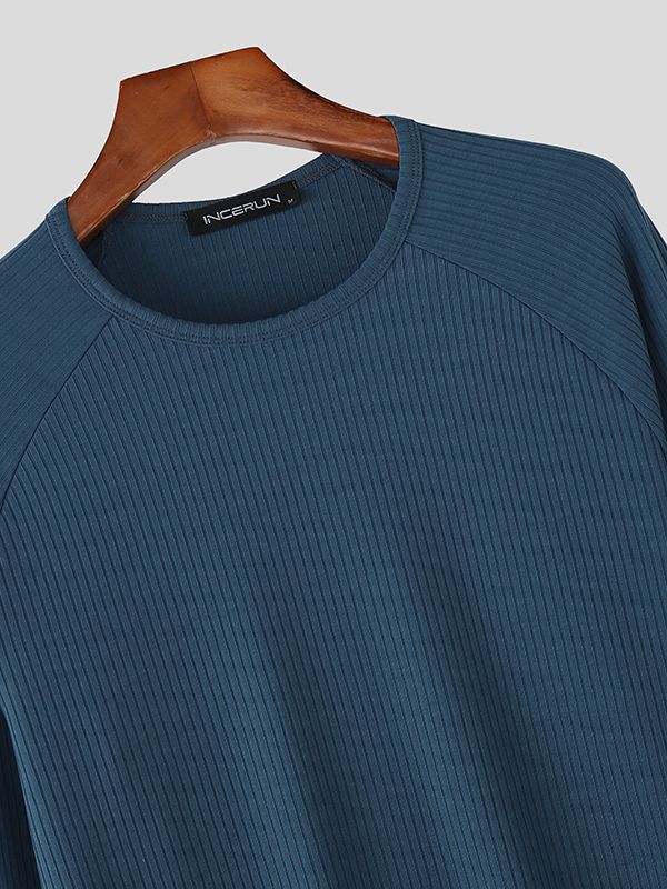 Men's Minimalist Textured Crew Neck Long Sleeve T-shirt SKUL43963