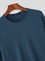 Men's Minimalist Textured Crew Neck Long Sleeve T-shirt SKUL43963