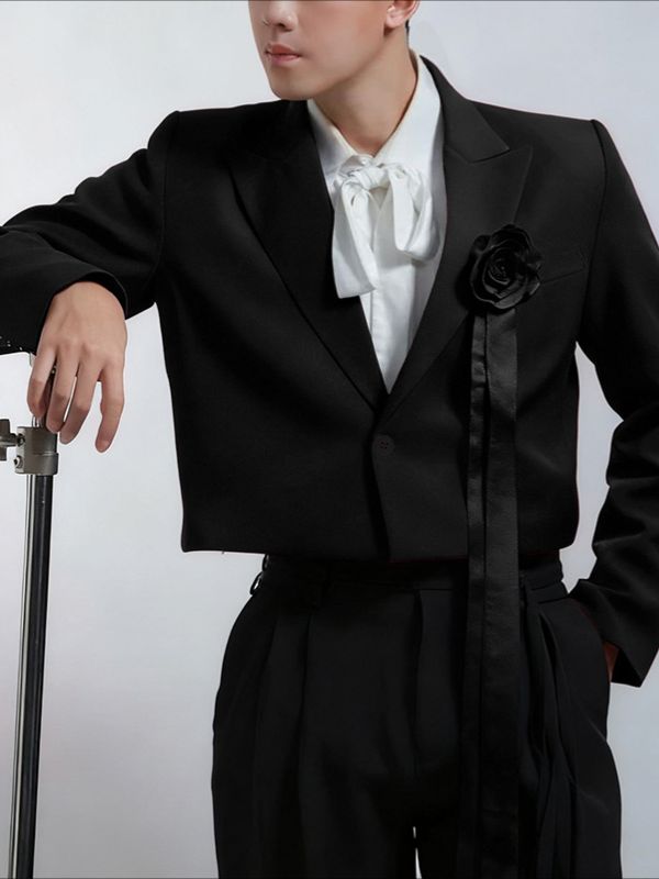 Men's 3D Floral Embellished Cropped Long Sleeve Blazer SKUL45389