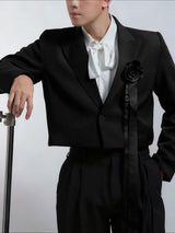 Men's 3D Floral Embellished Cropped Long Sleeve Blazer SKUL45389