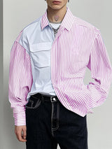 Mens Contrast Color Striped Long Sleeve Shirt SKUK81617