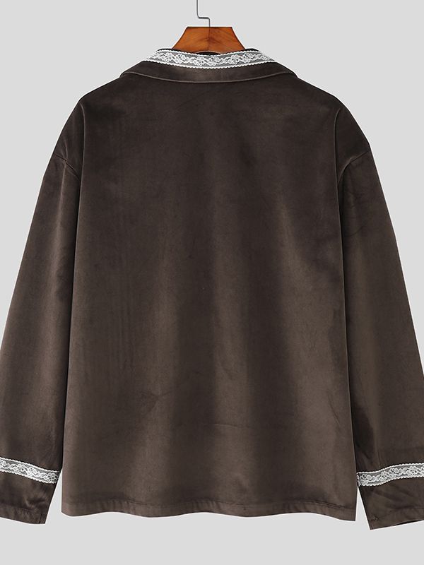 Men's Lace Patchwork Velvet Long Sleeve Jacket SKUL35230