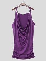 Mens Solid Color Cowl Neck Semi-Sheer Tank SKUL12390