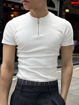 Mens Solid Color Half-Zip Short Sleeve T-Shirt SKUK98843