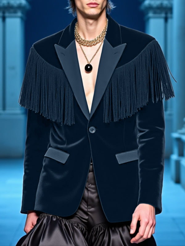 Men's Fringe Patchwork Casual Long Sleeve Blazer SKUL28162