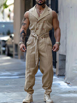 Mens Double-Breasted Solid Color Sleeveless Jumpsuit SKUK79182