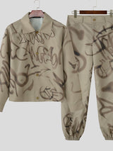 Men's Graffiti Print Contrast Color Two Pieces Outfit SKUL35077