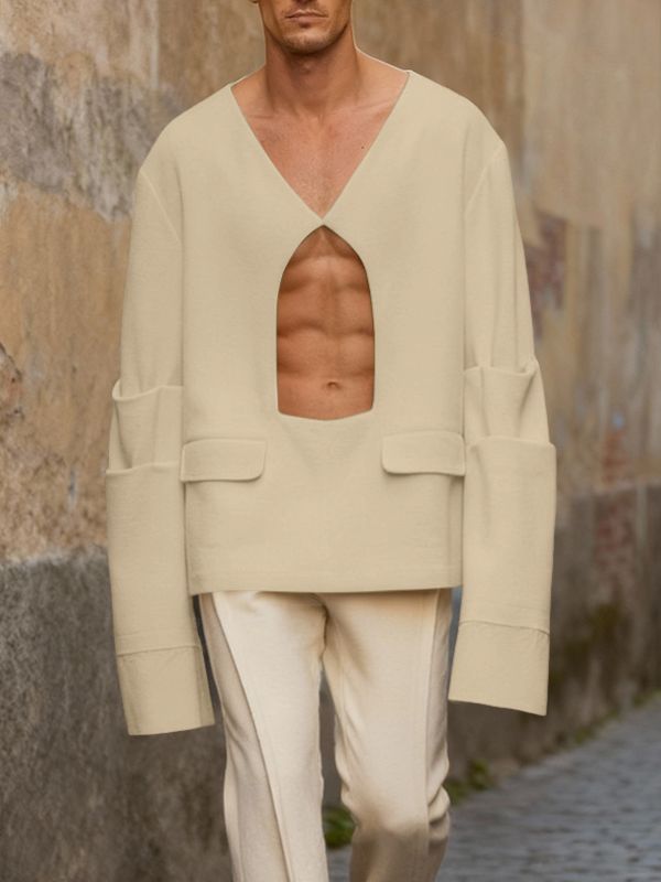 Men's Minimalist Cutout Long Sleeve Shirt SKUL45239