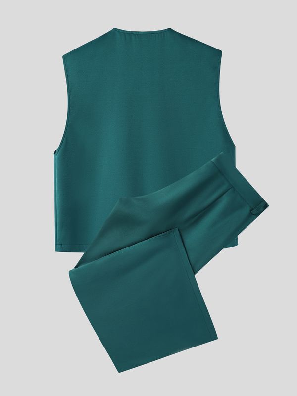 Men's Avant-Garde Stage Performance Asymmetrical Draped Pleat High Waist Floor Length Two Pieces Outfit SKUL77981