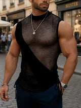Men's Sheer Mesh Patchwork Side Tie Tank SKUL48621