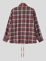 Men's Plaid Colorblock Faux Two-Piece Long Sleeve Shirt SKUL27296