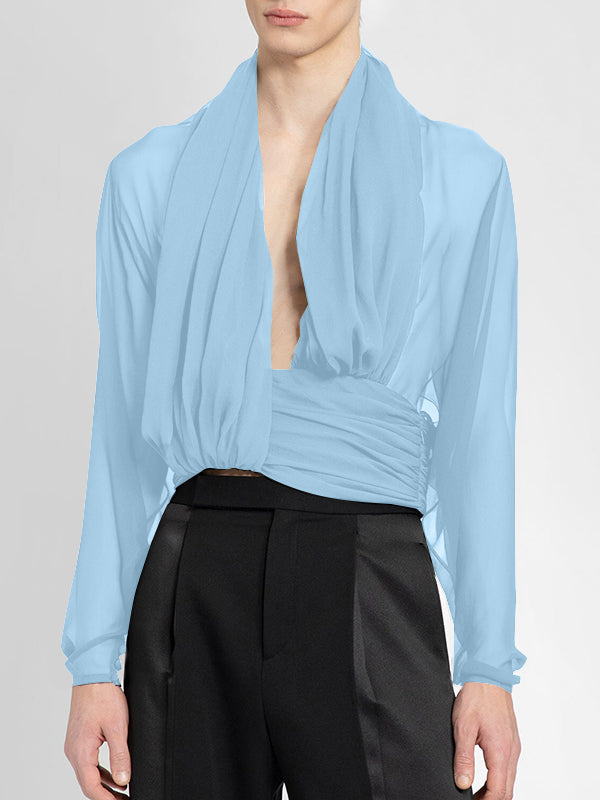 Mens Sheer Tie-Detail Long-Sleeve Shirt SKUK85609