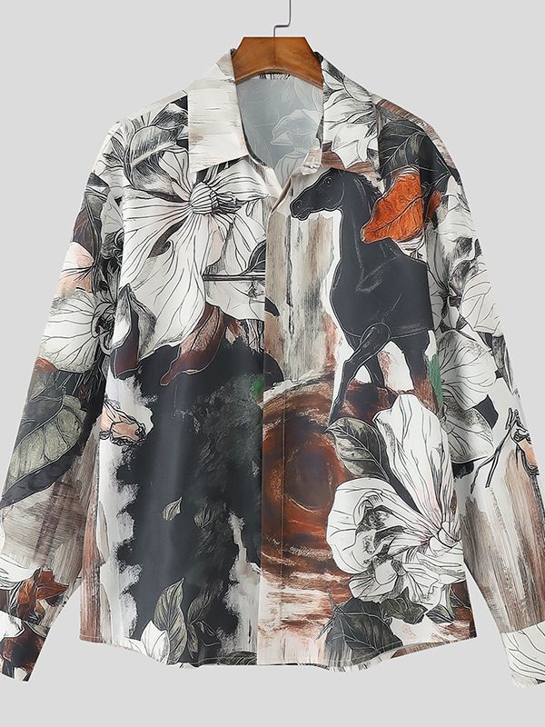 Men's Floral Print Long Sleeve Shirt SKUL47583
