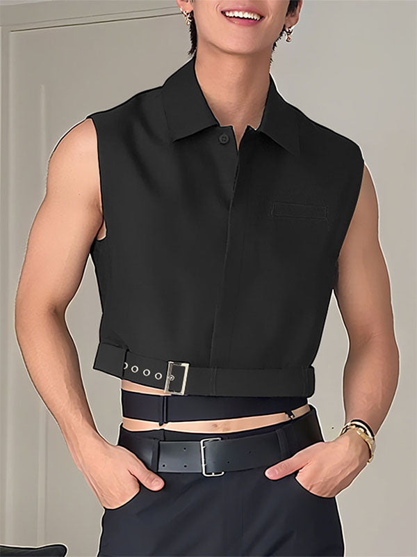 Men's Solid Color Cropped Sleeveless Shirt SKUL24192