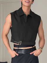 Men's Solid Color Cropped Sleeveless Shirt SKUL24192