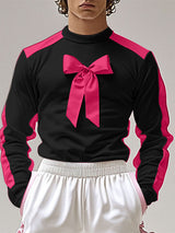 Mens Bowknot Patchwork Long-Sleeve T-Shirt SKUK92859