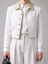 Men's Smart Chic Art Exhibition Contrast Collar Piped Trim Five-Button Cropped Jacket SKUL85504