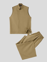Men's Neo-Chinese Zen Asymmetrical Wrap Two Pieces Outfit SKUL79239