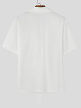 Mens Solid Color Ribbon Patchwork Short Sleeve Shirt SKUL02098